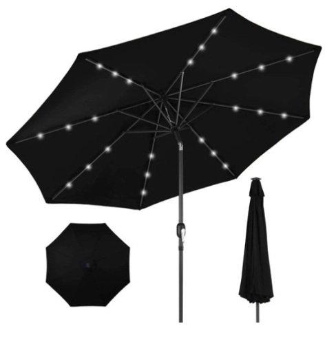 Solar LED Lighted Patio Umbrella w/ Tilt Adjustment, UV-Resistance - 10ft, Appears New - Lot 658