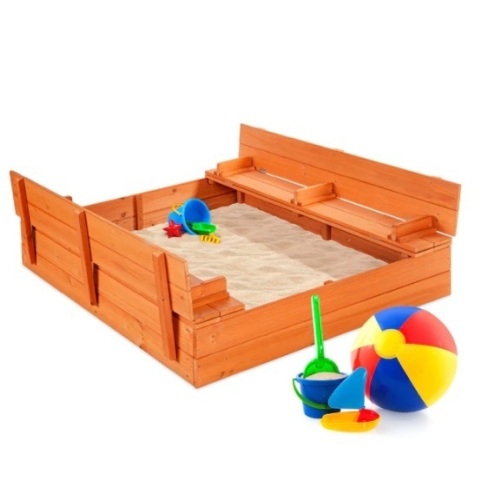 Kids Cedar Sandbox w/ Sand Screen, 2 Benches - 47x47in, Appears New - Lot 662