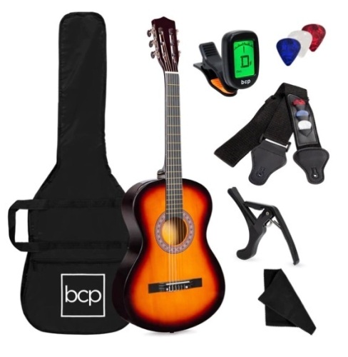 Beginner Acoustic Guitar Set w/ Case, Strap, Digital Tuner, Strings - 38in, Appears New - Lot 666