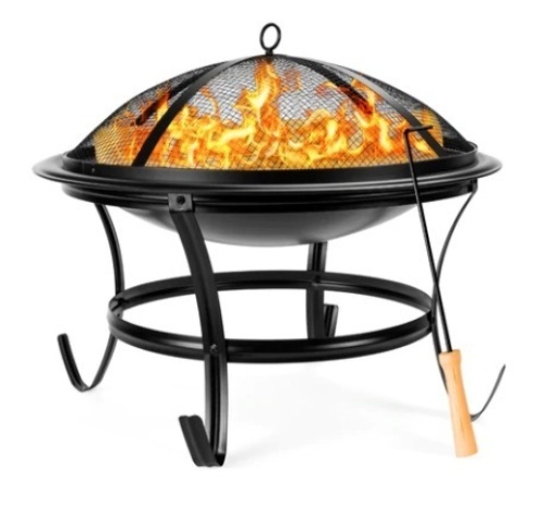 Steel Outdoor Patio Fire Pit Bowl w/ Screen Cover & Poker, 22in - Lot 441