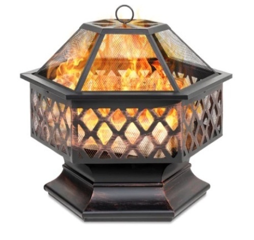 Hex-Shaped Outdoor Fire Pit w/ Flame-Retardant Lid, 24in - Lot 445