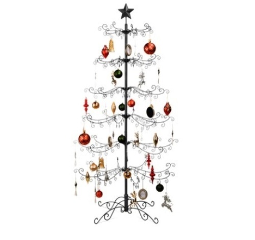 Wrought Iron Christmas Tree Ornament Display w/ Easy Assembly & Stand, 6ft, Black - Lot 450