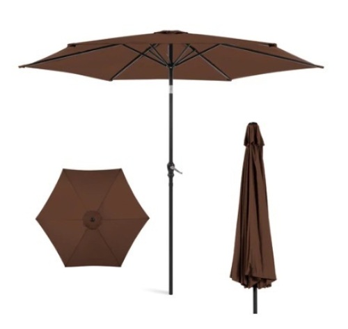 Outdoor Steel Market Patio Umbrella Decoration w/ Tilt & Crank Lift, 10ft, Brown - Lot 453