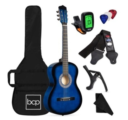 Beginner Acoustic Guitar Set w/ Case, Strap, Digital Tuner & Strings, 38in, Blueburst - Lot 462