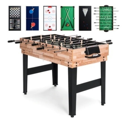 10-in-1 Combo Game Table Set w/ Pool, Foosball, Ping Pong & Chess, 2x4ft - Lot 467