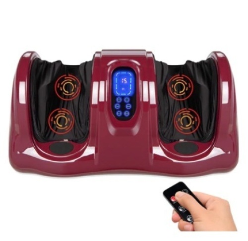 Therapeutic Foot Massager w/ High Intensity Rollers, Remote & 3 Modes, Burgundy - Lot 475