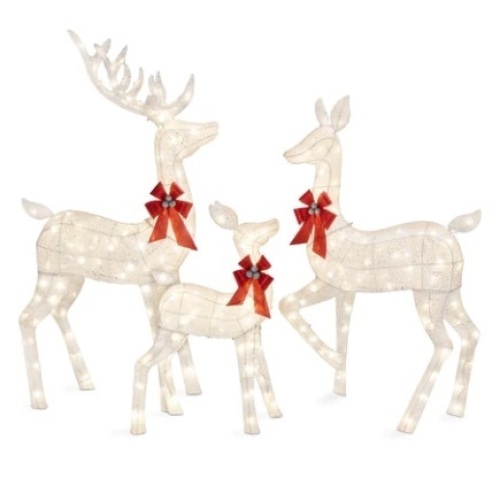3-Piece Lighted Christmas Deer Set Outdoor Decor w/ LED Lights, White - Lot 476