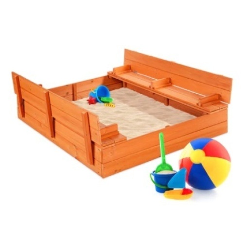 Kids Cedar Sandbox w/ Sand Screen & 2 Benches, 47x47in - Lot 477