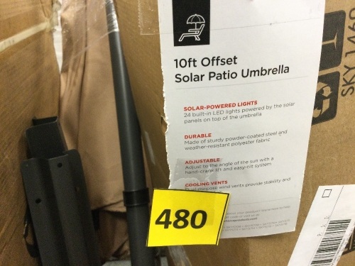 10ft Offset Solar Patio Umbrella, Color Unknown - Lot 480