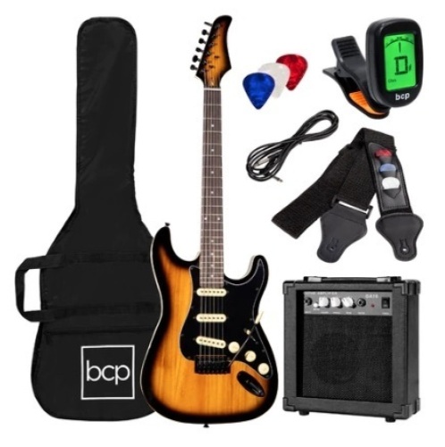 Beginner Electric Guitar Kit w/ Case, 10W Amp & Tremolo Bar, 39in, Sunburst - Lot 483