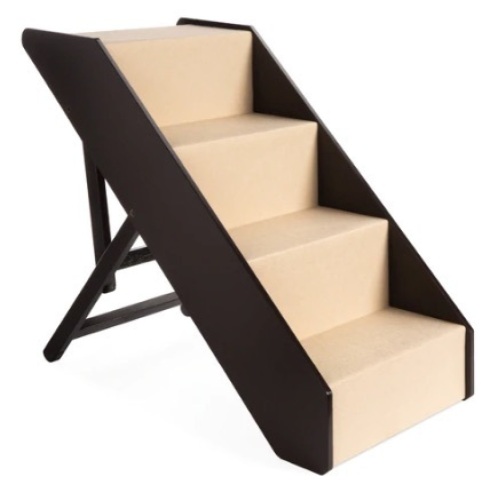 Non-Slip Wide Wooden Carpeted Pet Step Stairs, Foldable, Adjustable, 4 Steps - Lot 484