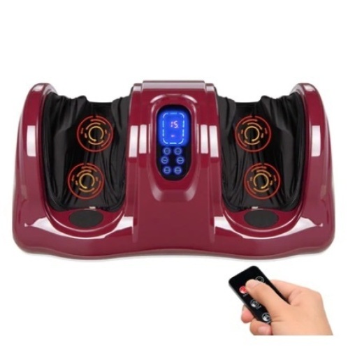 Therapeutic Foot Massager w/ High Intensity Rollers, Remote & 3 Modes, Burgundy - Lot 486