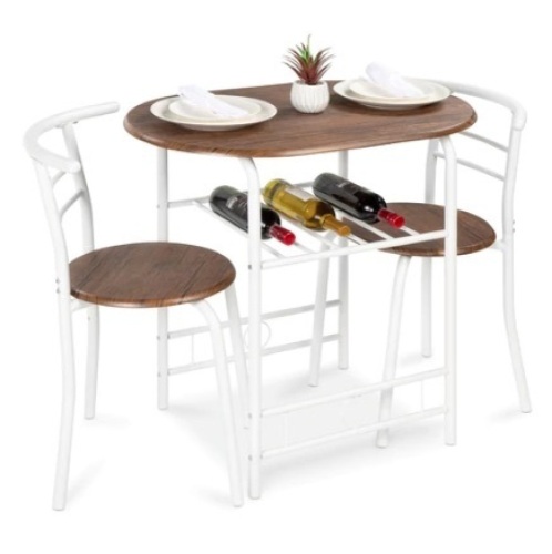 3-Piece Wooden Table & Chairs Dining Set w/ Lower Storage Shelf, White/Brown - Lot 488
