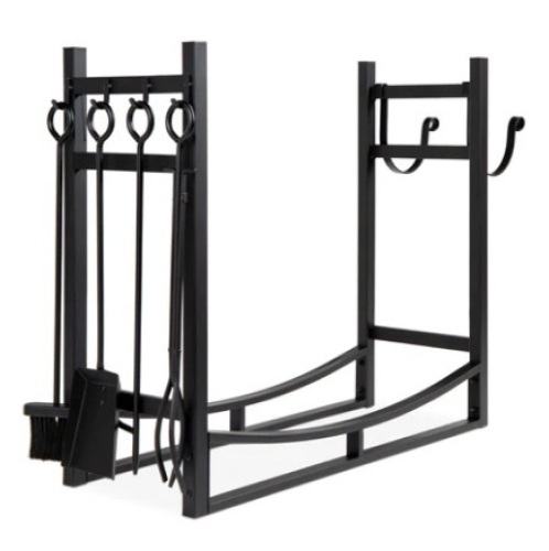 Steel Firewood Log Storage Rack & Tool Set w/ Kindling Holder, 34.25in - Lot 495