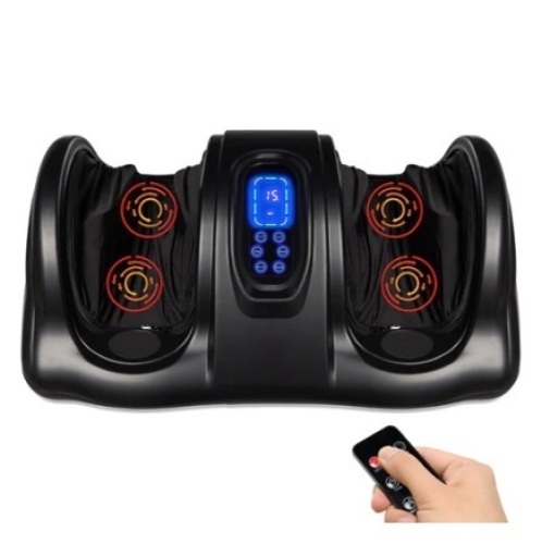 Therapeutic Foot Massager w/ High Intensity Rollers, Remote & 3 Modes, Black - Lot 500