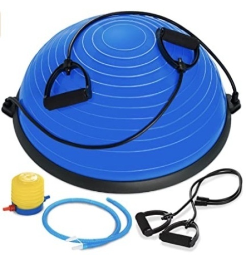 Half Ball Balance Trainer w/ 2 Resistance Bands & Pump, Blue - Lot 528