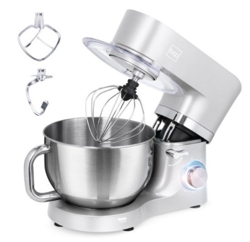 6.3qt 660W 6-Speed Tilt-Head Stainless Steel Kitchen Mixer w/ 3 Attachments & Splash Guard, Silver - Lot 536
