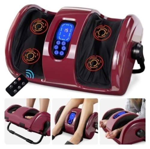 Reflexology Shiatsu Foot Massager w/ High-Intensity Rollers & Remote Control, Burgundy - Lot 539