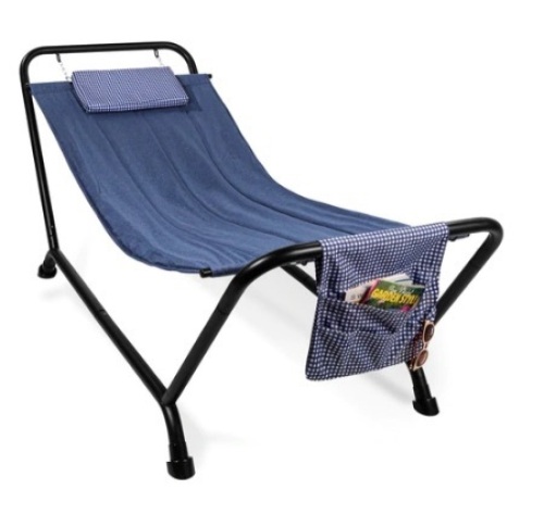 Outdoor Patio Hammock for Backyard, Garden w/ Stand, Pillow & Storage Pockets, Blue - Lot 548