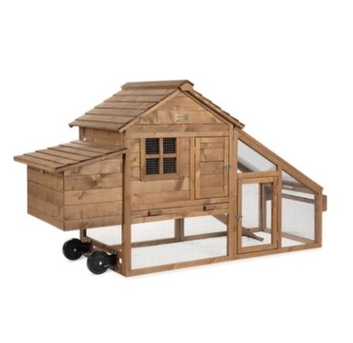Mobile Wood Chicken Coop Tractor w/ Wheels, 2 Doors & Nest Box, 70in - Lot 553