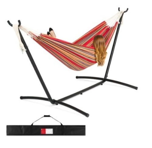 2-Person Brazilian-Style Double Hammock w/ Carrying Bag and Steel Stand, Sangria - Lot 557