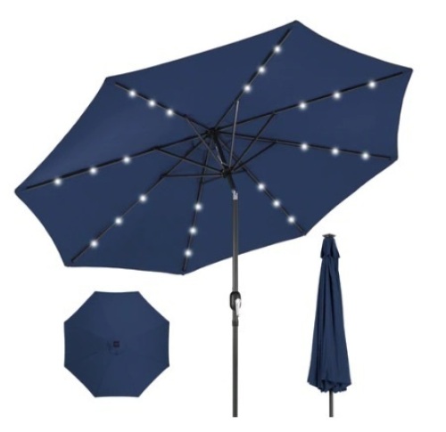 Solar LED Lighted Patio Umbrella w/ Tilt Adjustment, UV-Resistance,10ft, Navy Blue - Lot 561