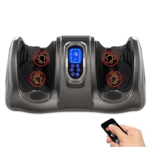 Therapeutic Foot Massager w/ High Intensity Rollers, Remote & 3 Modes, Gray - Lot 562