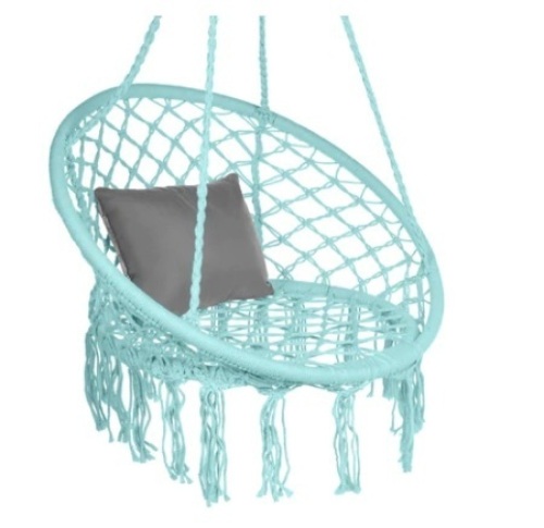 Cotton Macrame Hammock Hanging Chair Swing, Handwoven w/ Backrest, Teal - Lot 565