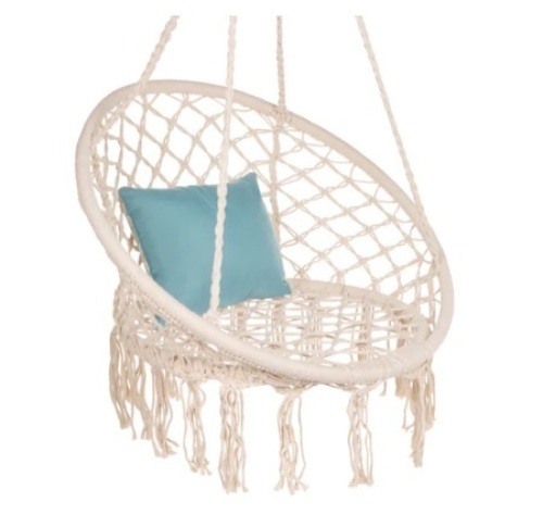 Cotton Macrame Hammock Hanging Chair Swing, Handwoven w/ Backrest, Beige - Lot 566