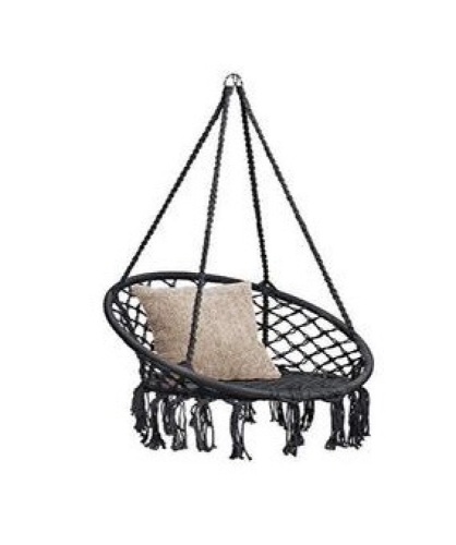 Cotton Macrame Hammock Hanging Chair Swing, Handwoven w/ Backrest, Black - Lot 567