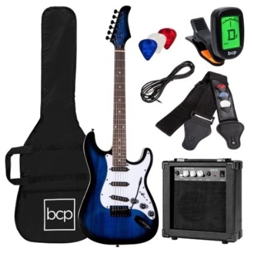 Beginner Electric Guitar Kit w/ Case, 10W Amp, Tremolo Bar, 39in, Hollywood Blue - Lot 569