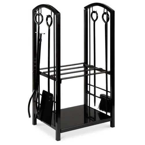 5-Piece Firewood Log Rack Holder Tools Set w/ Hook, Broom, Shovel, Tongs - Lot 766