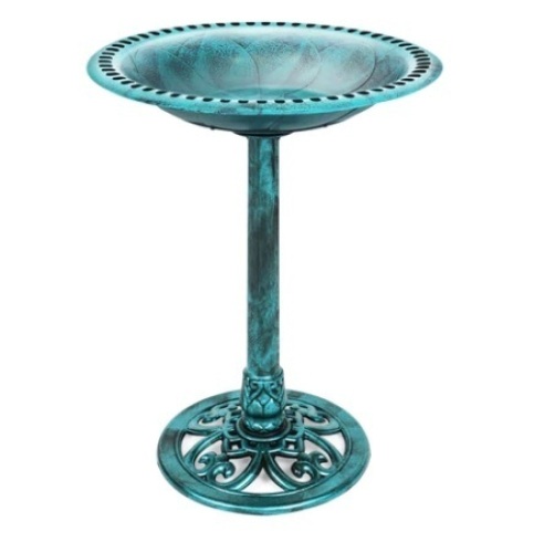 Vintage Outdoor Garden Bird Bath w/ Fleur-de-Lis Accents, Green - Lot 593