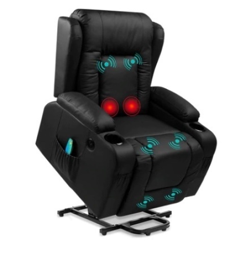 Electric Power Lift Recliner Massage Chair w/ Heat, USB Port & Cupholders, Black - Lot 595