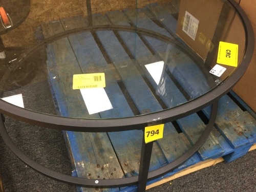 Round Tempered Glass Coffee Table w/ Steel Frame - 36in - Lot 794