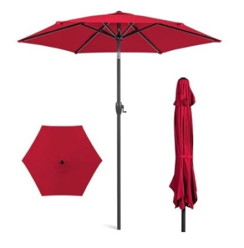 Outdoor Market Patio Umbrella w/ Push Button Tilt, Crank Lift, 7.5ft, Red - Lot 600