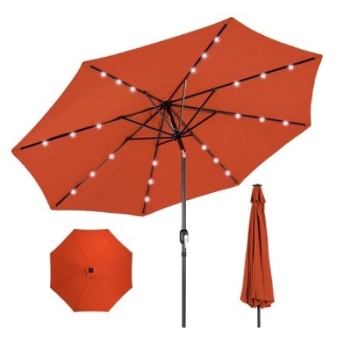Solar LED Lighted Patio Umbrella w/ Tilt Adjustment, UV-Resistance, 10ft, Rust - Lot 602