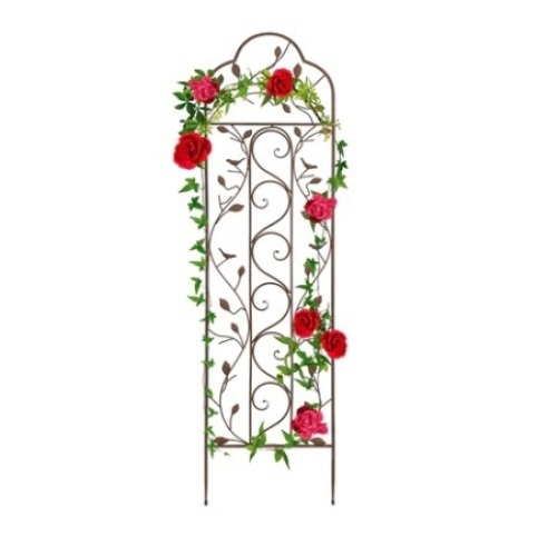 Iron Arched Garden Trellis Fence Panel w/ Branches, Birds, 60x15in - Lot 611
