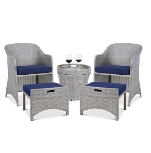 5-Piece Outdoor Wicker Bistro Set w/ Side Storage Table, No Assembly, Gray/Navy - Lot 620
