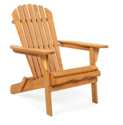 Folding Wooden Adirondack Chair Accent Furniture w/ Natural Finish, Brown - Lot 624