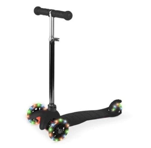 Kids Mini Kick Scooter Toy w/ Colorful Light-Up Wheels, Adjustable T-Bar, Black - Lot 642