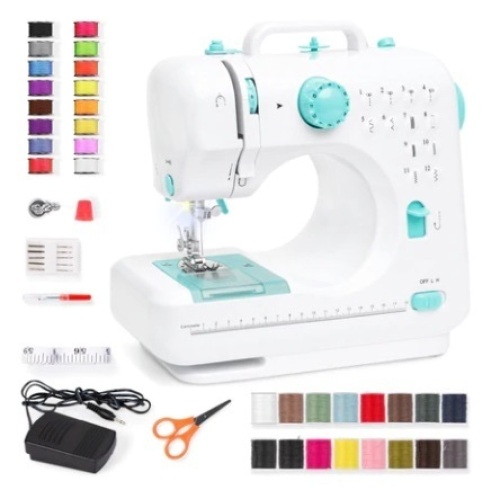 6V Portable Foot Pedal Sewing Machine w/ 12 Stitch Patterns, Teal - Lot 643