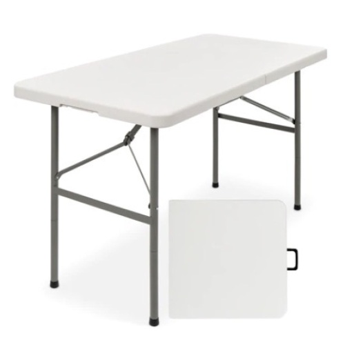 4ft Portable Folding Plastic Dining Table w/ Handle, Lock, White - Lot 654