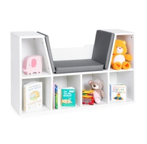 6-Cubbie Kids Bookcase Furniture Accent w/ Cushioned Reading Nook, White - Lot 665