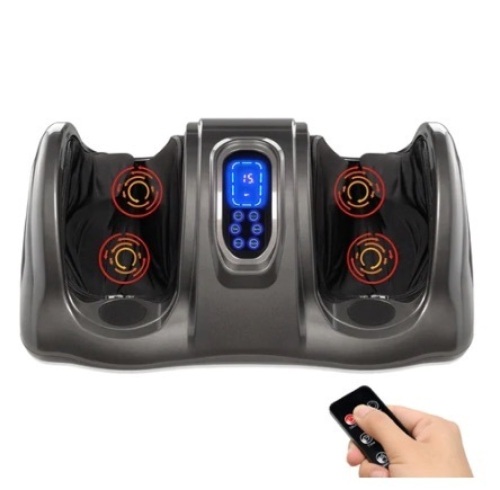Therapeutic Foot Massager w/ High Intensity Rollers, Remote, 3 Modes, Gray - Lot 674
