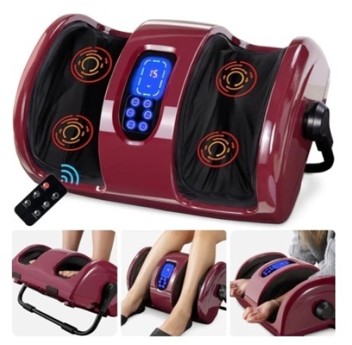 Reflexology Shiatsu Foot Massager w/ High-Intensity Rollers, Remote Control, Burgundy - Lot 678