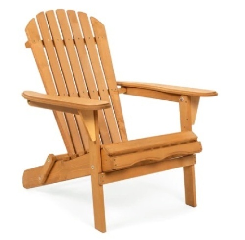 Folding Wooden Adirondack Chair Accent Furniture w/ Natural Finish, Brown - Lot 699