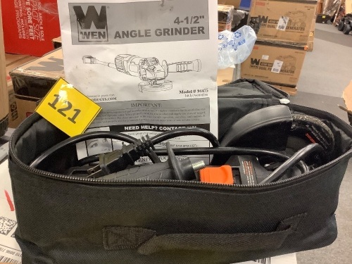 7.5-Amp 4-1/2-Inch Angle Grinder with Reversible Handle, Three Grinding Discs, and Carrying Case - Lot 121