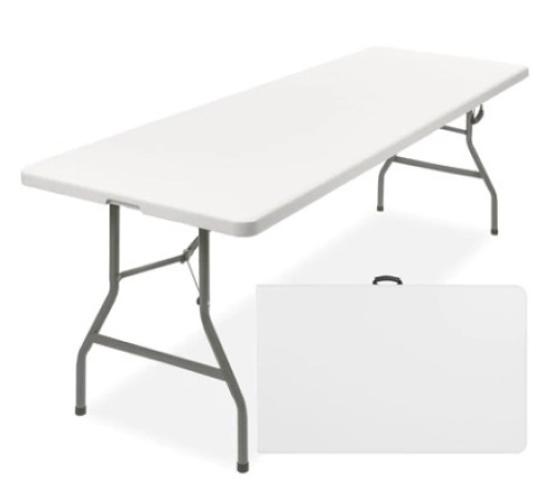 8ft Portable Folding Plastic Dining Table w/ Handle & Lock, White - Lot 143