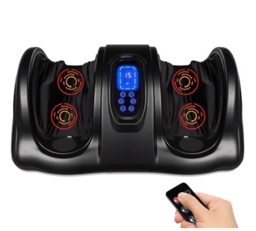 Therapeutic Foot Massager w/ High Intensity Rollers, Remote & 3 Modes, Black - Lot 144